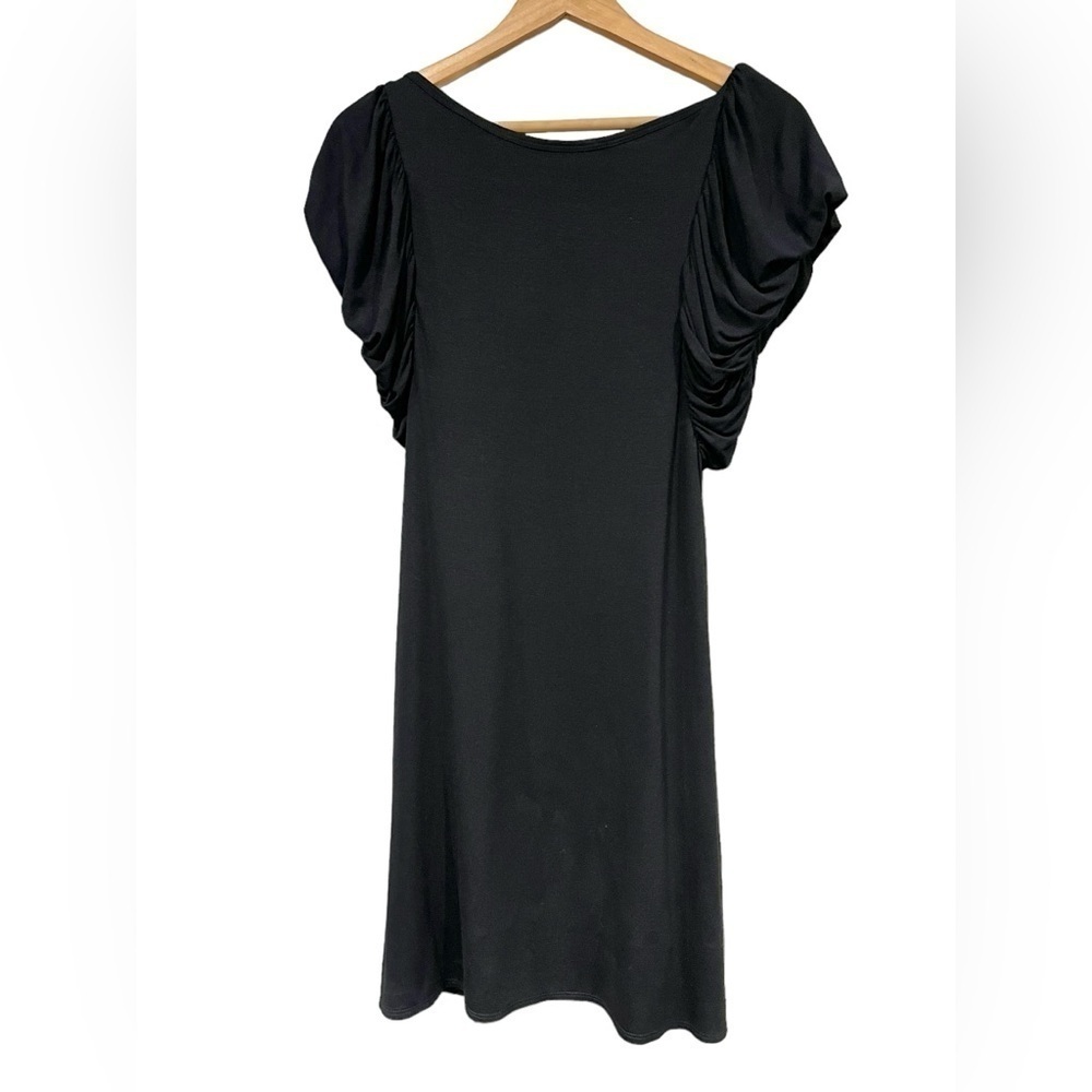 Bailey 44 Black Rouched Short Sleeve Knee Length Dress Spandex Rayon Blend Mediu